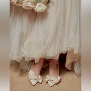 BHLDN Cream Heels with Bow Detail